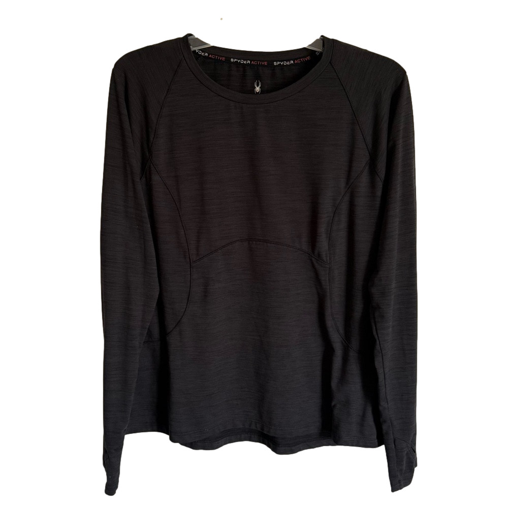 Spyder Active Black Gray Thumb Hole Long Sleeve Base Layer Tee Womens Size Large